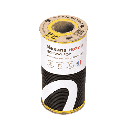 Fil électrique rigide H07VU 2.5² noir NEXANS Mobiway Pop bobine de 100m